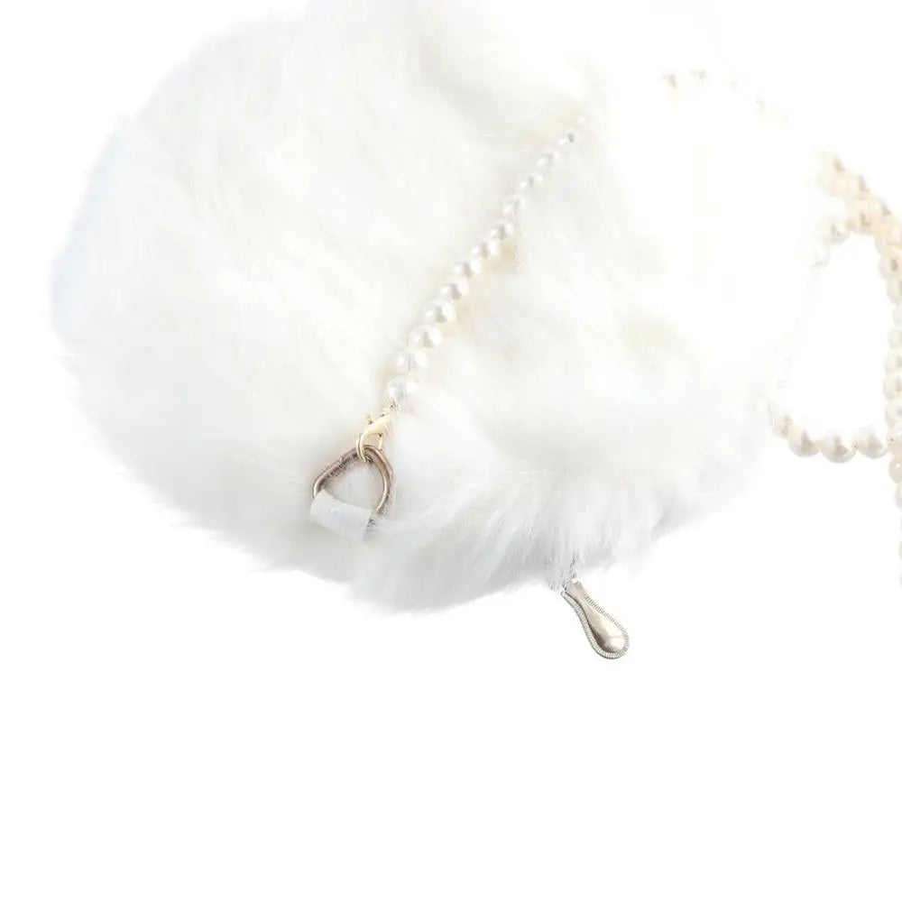 Faux Fur Fluffy White Bag Crossbody Handbag Pearl Strap Mythical - Tophatter Daily Deals