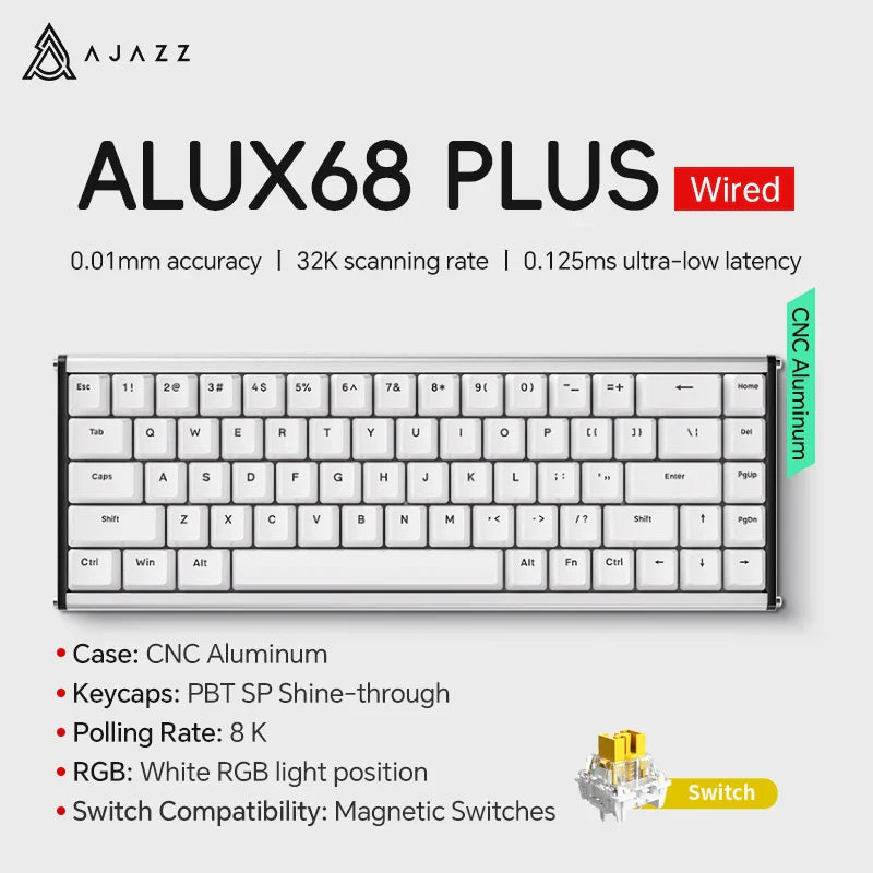 Mechanical Keyboard Sixty Mini Wireless ARGB Magnetic Hall ALUX68 PLUS-White - Tophatter Daily Deals