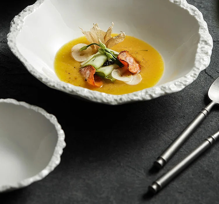 White Porcelain Rock Edge Soup Bowl Modern Tableware - Tophatter Daily Deals