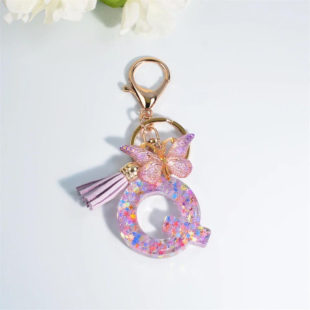 Sequin Letter Keychain With Butterfly Tassel Charm Q 55mm - Tophatter Daily Deals