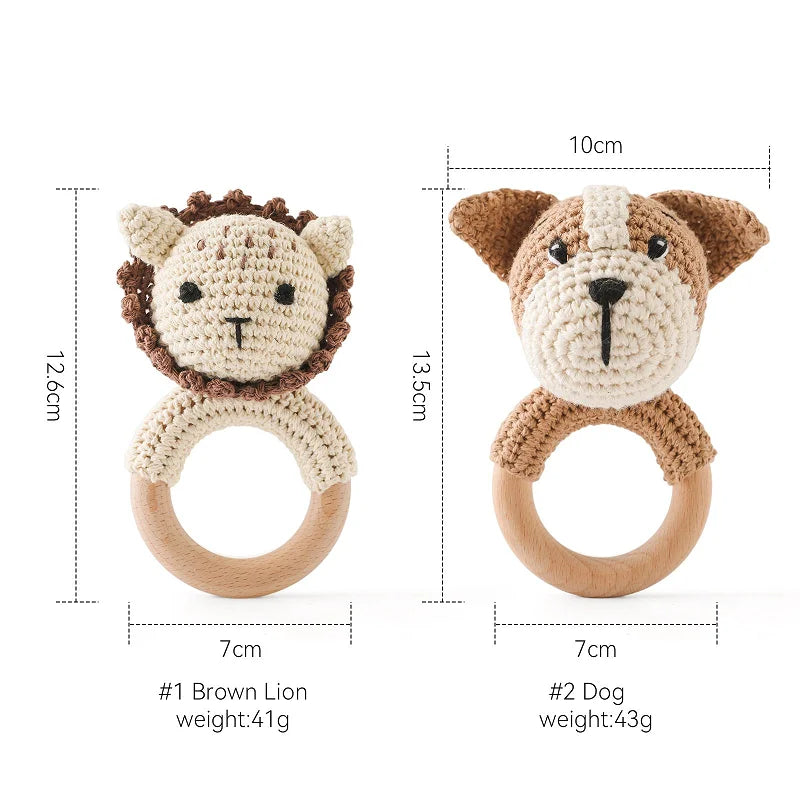Crochet Bear Teether Rattle Ring Newborn Sensory Toys - Tophatter Daily Deals