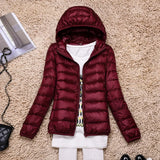 Lightweight Women’s Down Jacket - Hooded, Packable Travel Burgundy - Tophatter Daily Deals