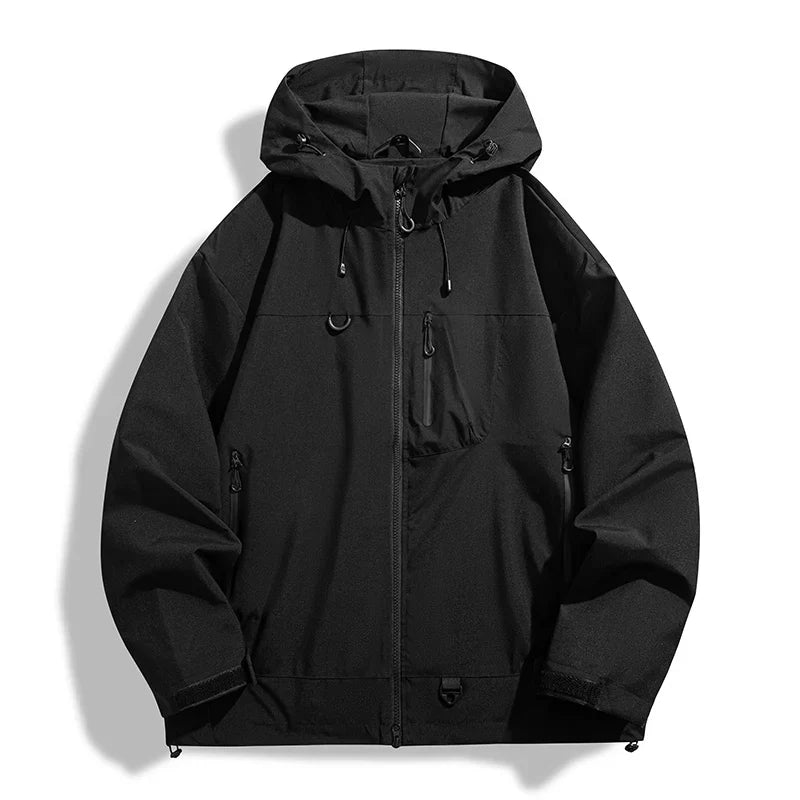 Waterproof Unisex Windbreaker - Hooded Single-Layer, Hiking Black - Tophatter Daily Deals