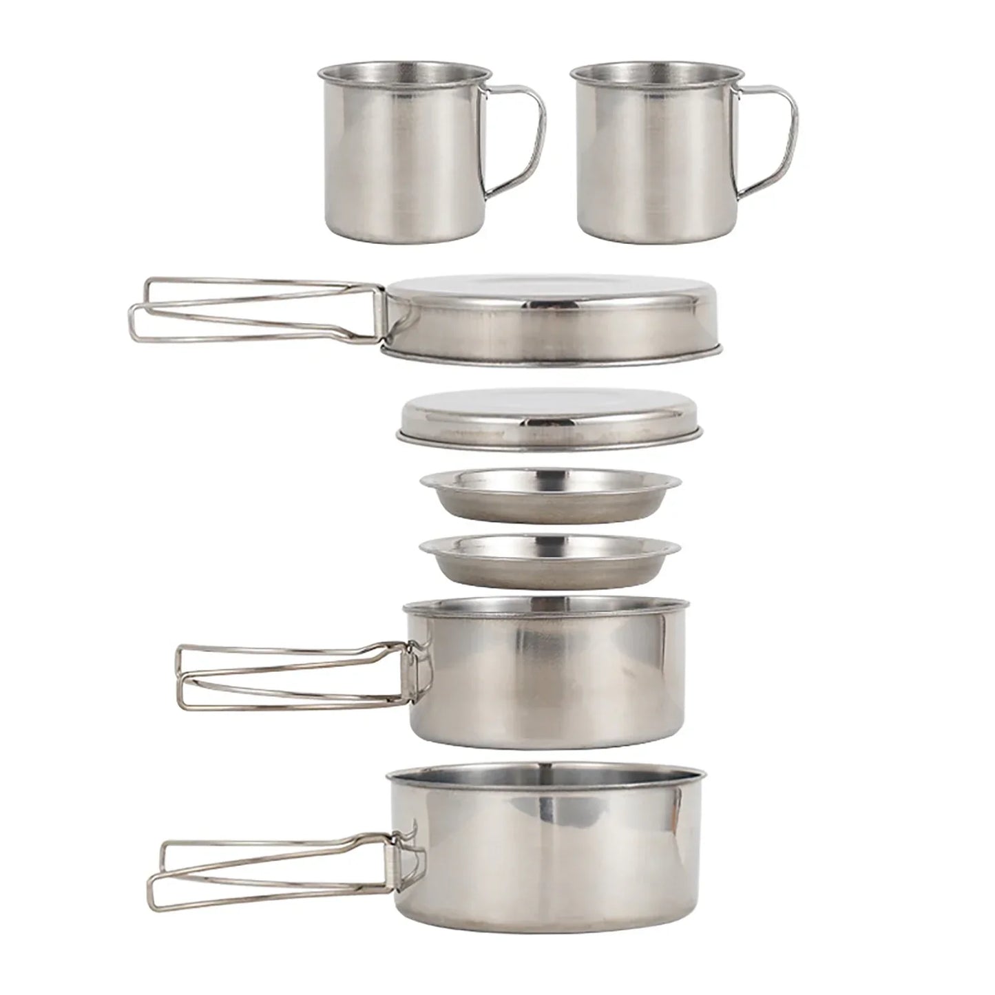 8-Piece Camping Cookware Mess Kit Silver Camp Cooking - Tophatter Daily Deals