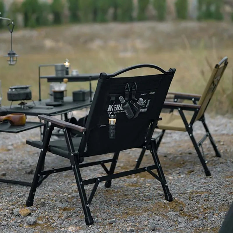 Outdoor Folding Chair Kermit-Style with Oak Armrests Black Camp Furniture - Tophatter Daily Deals