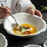White Porcelain Rock Edge Soup Bowl Modern Tableware - Tophatter Daily Deals