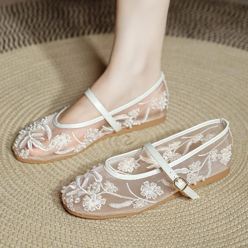 Lightweight Women’s Ballet Flats - Mary Jane Mesh, Beaded - Tophatter Daily Deals