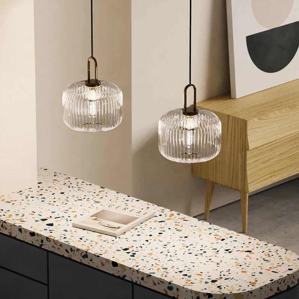 Japandi Glass Pendant Light Japanese Nordic Hanging Lamp Warm - Tophatter Daily Deals