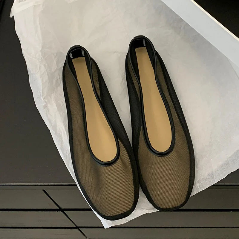 Lightweight Women Ballet Flats - Shallow Slip On Mesh Black - Tophatter Daily Deals
