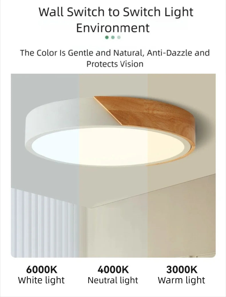 Japandi Led Ceiling Light Nordic Wood Modern Soft Glow Diffuser - Tophatter Daily Deals