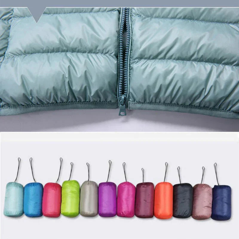 Lightweight Women’s Down Jacket - Hooded, Packable Travel - Tophatter Daily Deals
