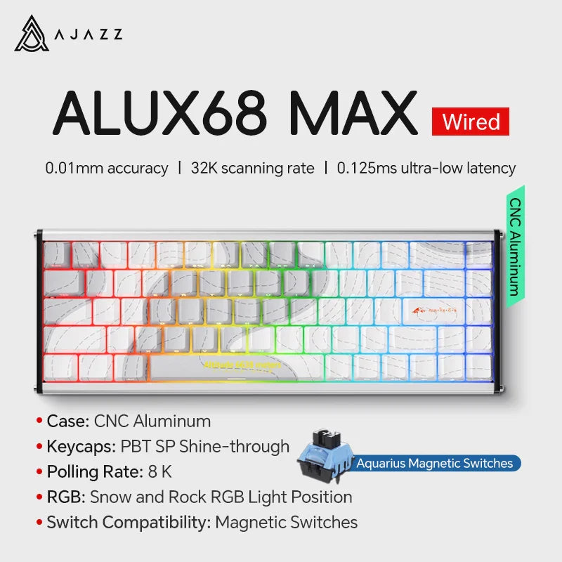 Mechanical Keyboard Sixty Mini Wireless ARGB Magnetic Hall ALUX68 MAX-White2 - Tophatter Daily Deals