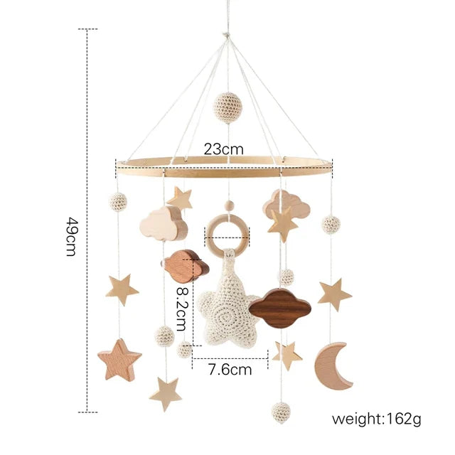 Baby Crib Mobile Wooden Nursery Newborn Sensory Toys star moon - Tophatter Daily Deals
