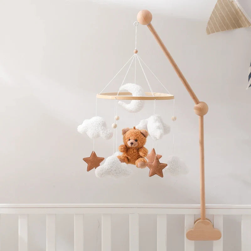 Wooden Crib Mobile Felt Bear Musical Newborn Sensory Toys - Tophatter Daily Deals