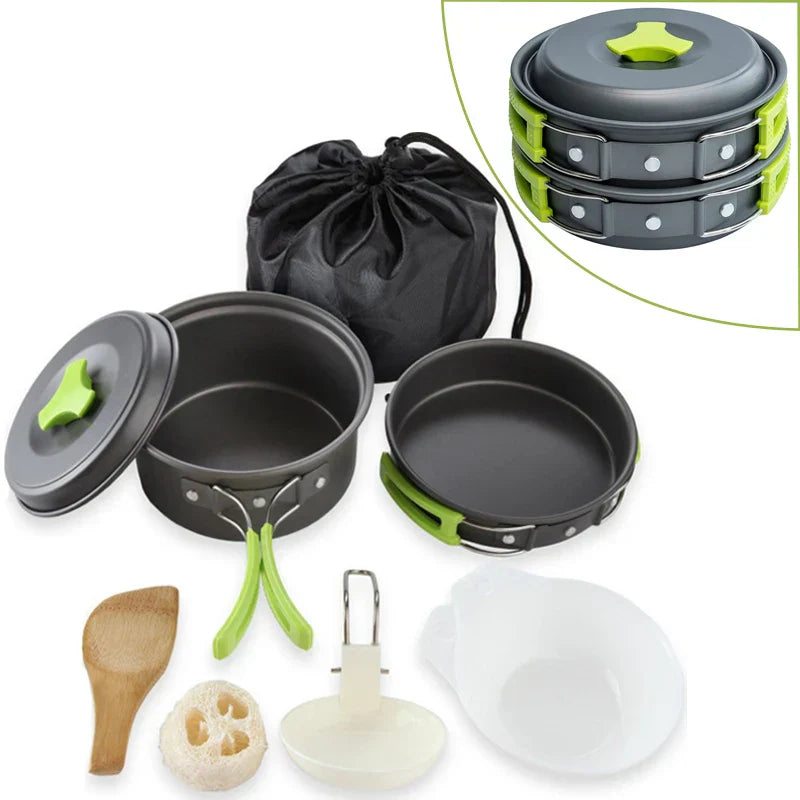 9-Piece Camping Cookware Set Green Camp Cooking - Tophatter Daily Deals