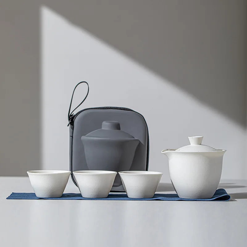 Portable Ceramic Travel Tea Set With Case Gift Kit White - Tophatter Daily Deals