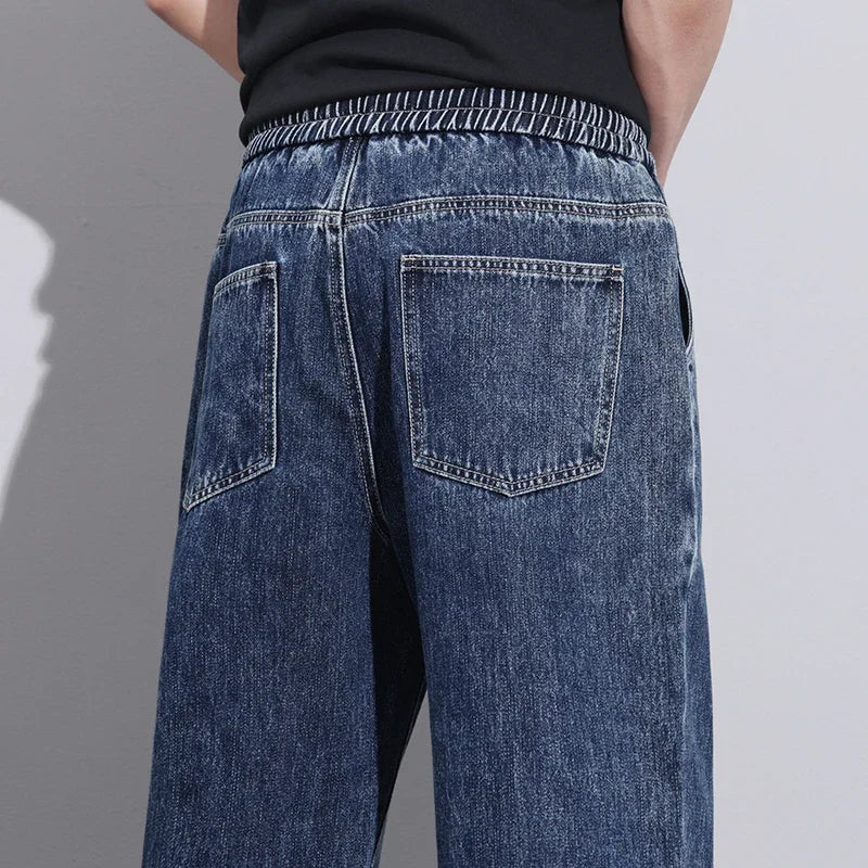 Stretchy Men Wide Leg Jeans - Drawstring Waist, Denim - Tophatter Daily Deals