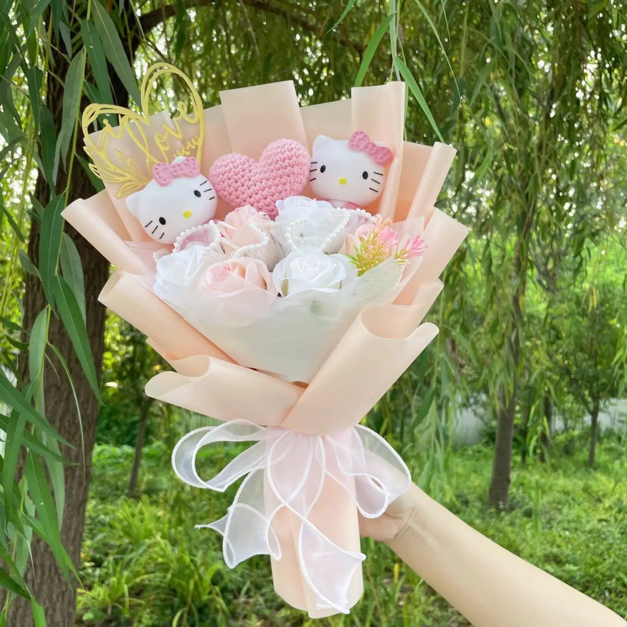 Sanrio Hello Kitty Plush Bouquet Flowers I Love You - Peach Flowers - Tophatter Daily Deals