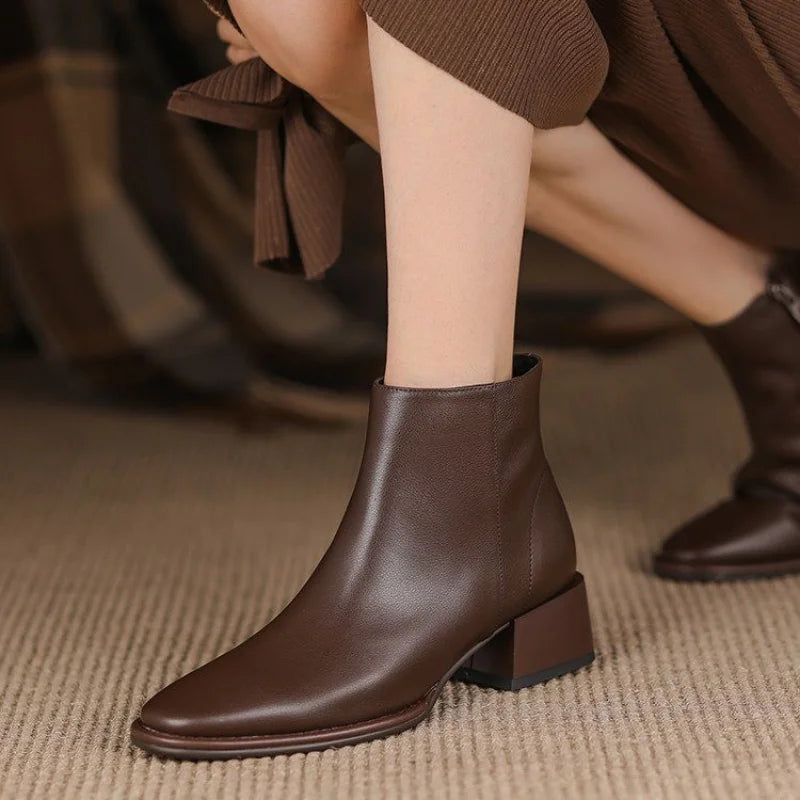 Supportive Women’s Ankle Boots - Pointed Toe Leather Office Brown - Tophatter Daily Deals