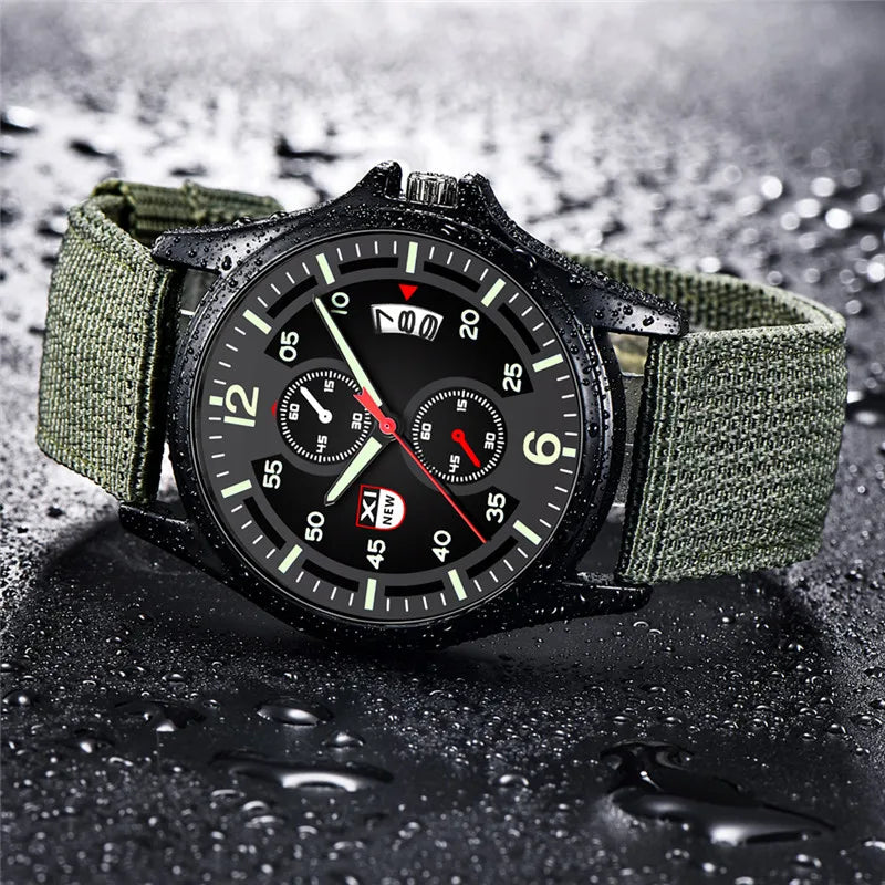 Nylon Band Military Quartz Watch With Date Display - Tophatter Daily Deals