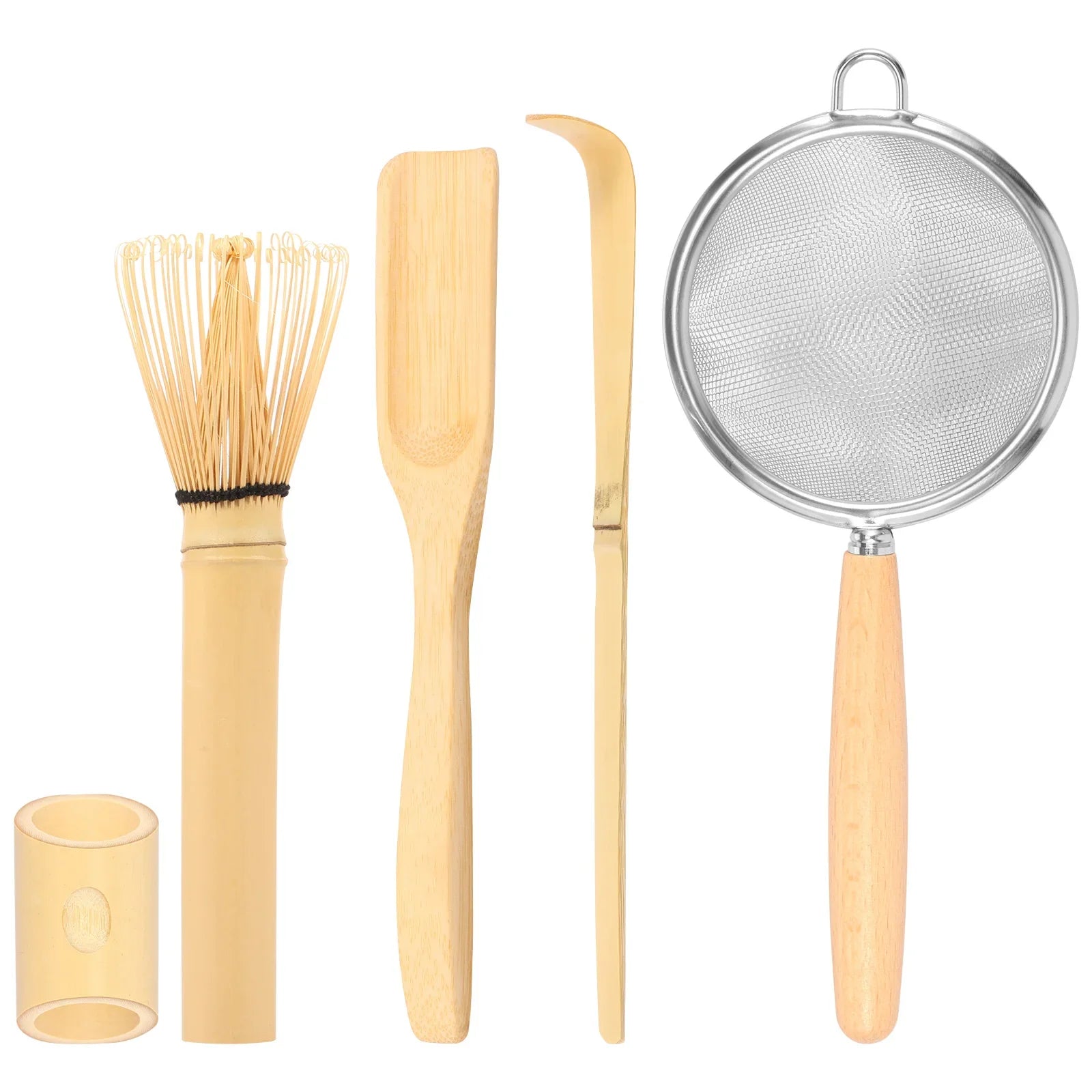 Bamboo Matcha Whisk Set With Holder Scoop Sifter Starter 5Pcs Set - Tophatter Daily Deals