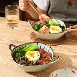 Ceramic Noodle Bowl 7.5 Inch Dual Handle Floral Bowl - Tophatter Daily Deals
