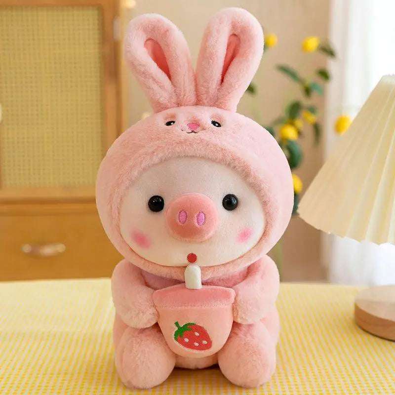 Bubble Tea Pig Plush Pink Rabbit Animals - Tophatter Daily Deals