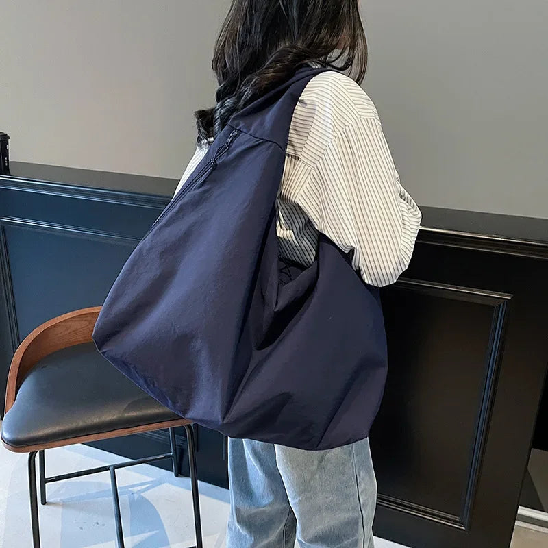 Lightweight Versatile Women Shoulder Bag - Slouchy Nylon Blue - Tophatter Daily Deals