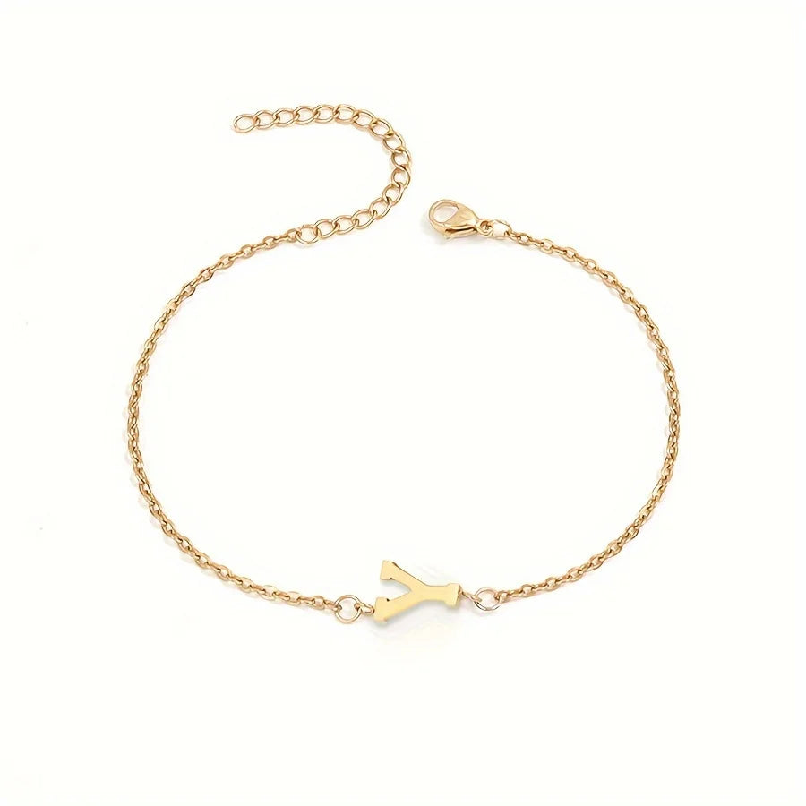 Initial Letter Bead Bracelet Thin Chain Minimalist Elegant Y - Tophatter Daily Deals