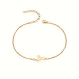 Initial Letter Bead Bracelet Thin Chain Minimalist Elegant Y - Tophatter Daily Deals