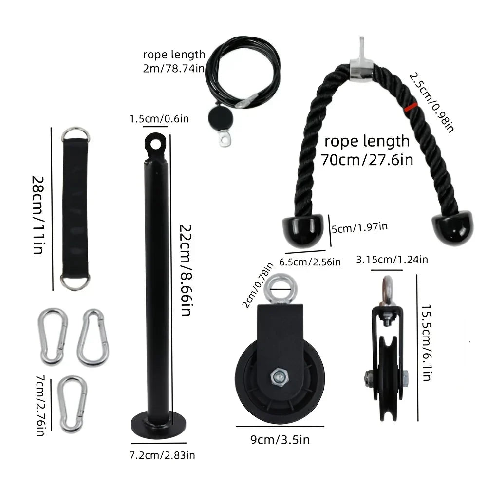Nine-Piece Pulley Fitness Accessories Kit Black Fitness - Tophatter Daily Deals
