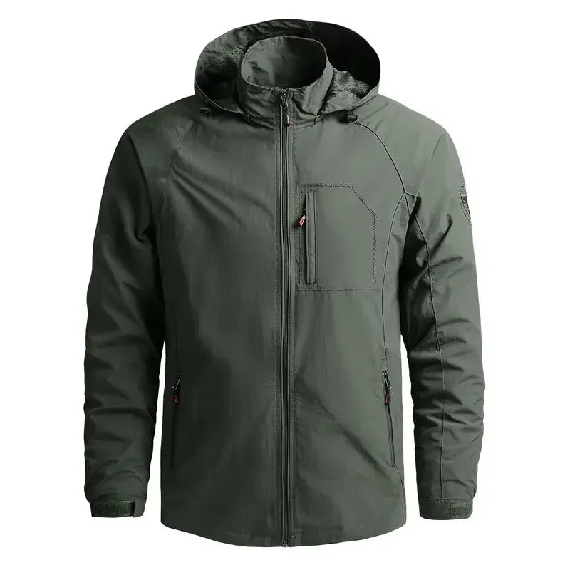 Waterproof Men Jacket- Hooded Windbreaker Polyester Camping Army green - Tophatter Daily Deals
