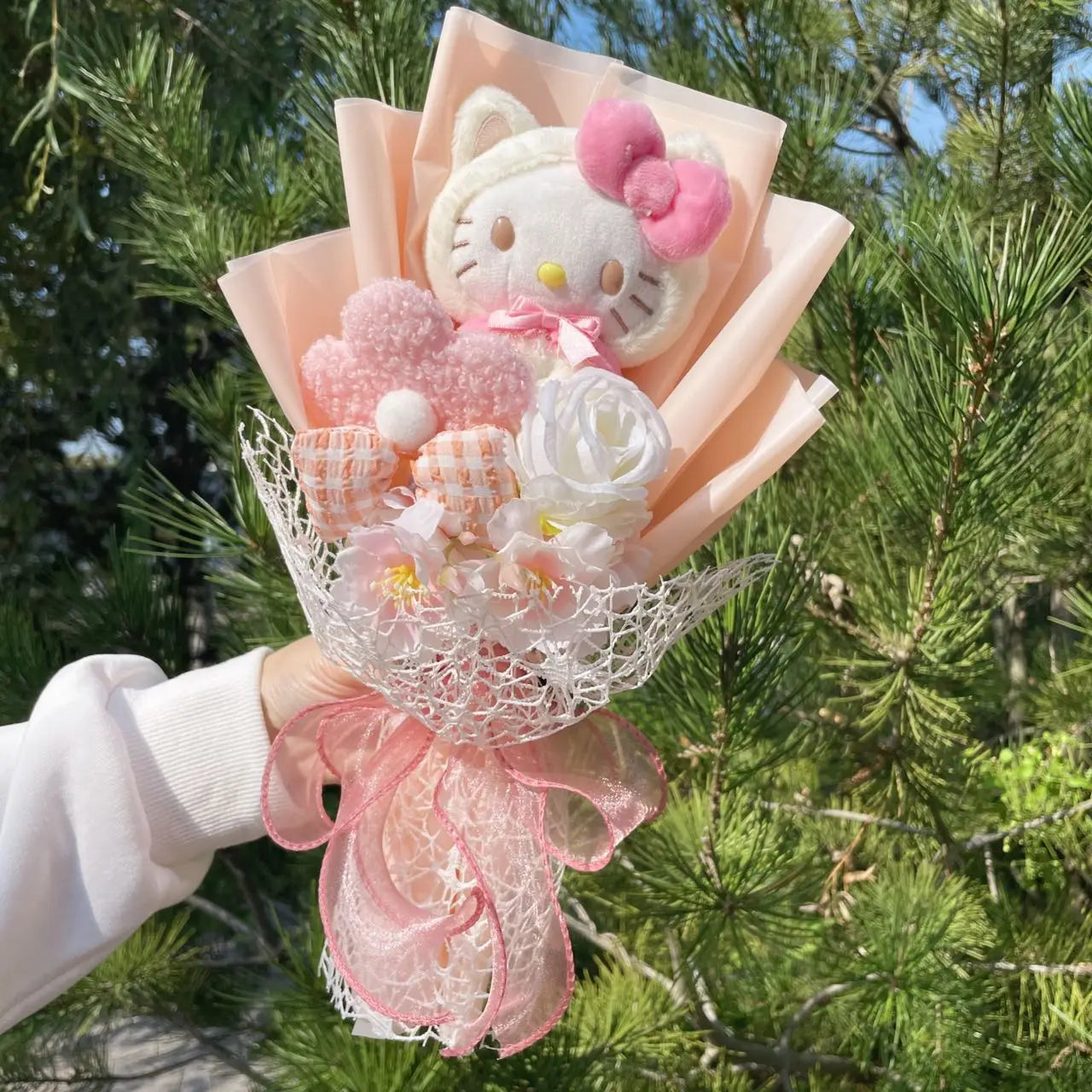 Sanrio Hello Kitty Plush Toy Flower Bouquet Peach Flowers - Tophatter Daily Deals
