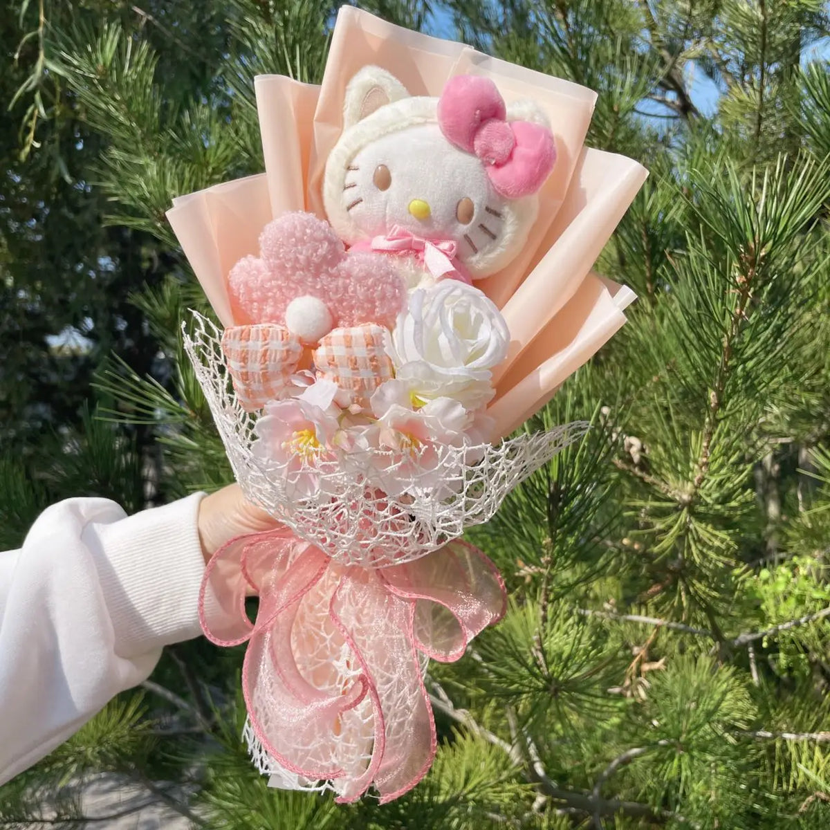 Sanrio Hello Kitty Plush Toy Flower Bouquet Peach Flowers - Tophatter Daily Deals