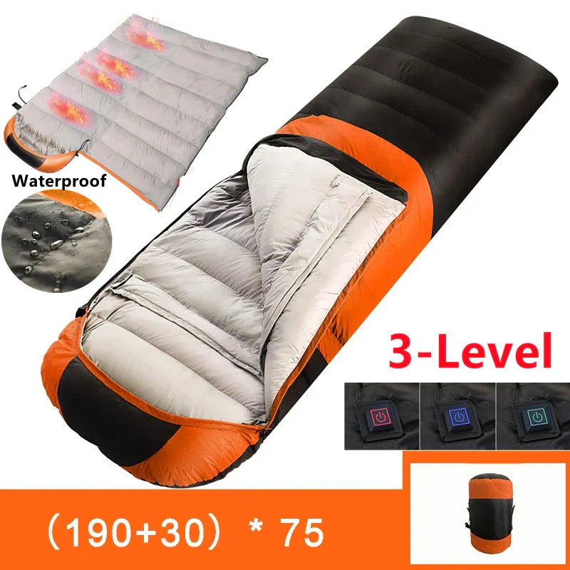 USB Heated Sleeping Bag 3-Stage Thermal Pad Orange Sleeping Bags - Tophatter Daily Deals