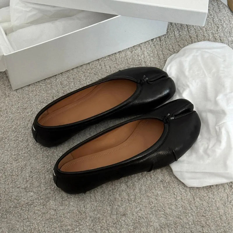 Soft Women Tabi Ballet Flats - Split Toe, Leather, Casual - Tophatter Daily Deals