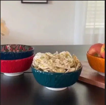 Bohemian Ceramic Bowls Set Floral Serving Bowls Versatile - Tophatter Daily Deals