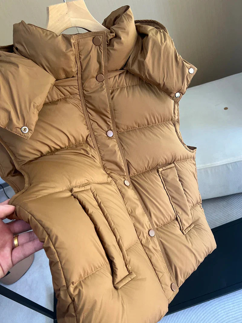 Insulating Women’s Hooded Puff Vest - Hip-Length, Down - Tophatter Daily Deals
