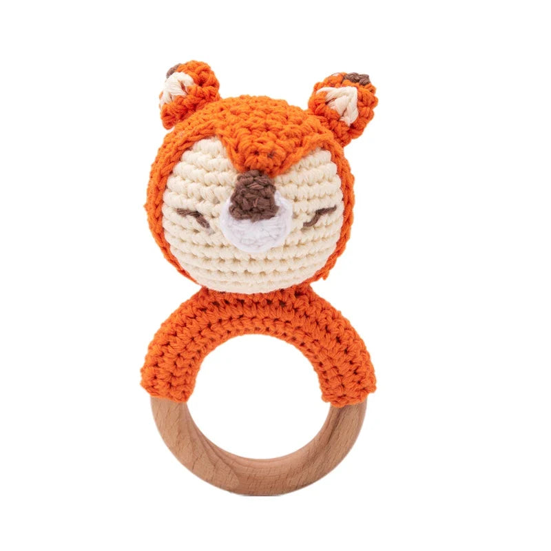 Crochet Bear Teether Rattle Ring Newborn Sensory Toys fox - Tophatter Daily Deals