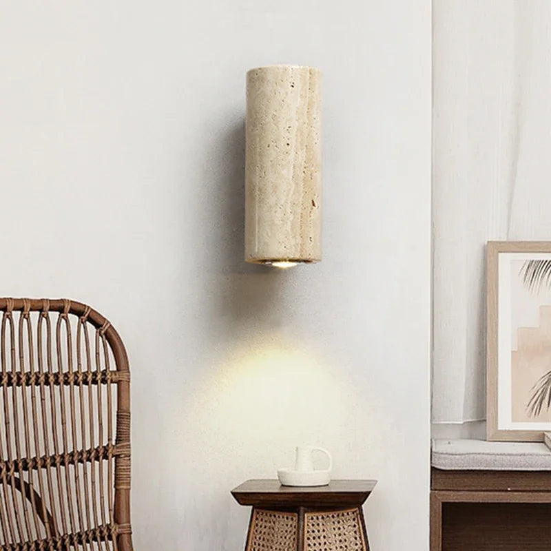 Japandi Yellow Marble LED Wall Sconce Wabi Sabi Bedside Light - Tophatter Daily Deals