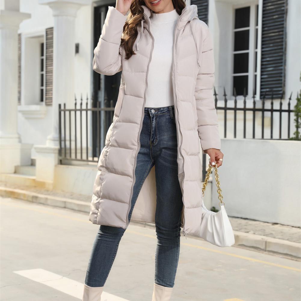 Insulating Women's Down Coat - Hooded Quilted, For Winter Beige - Tophatter Daily Deals