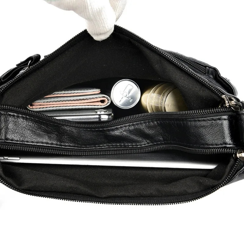 Women's Multi-Layer Leather Shoulder Crossbody Bag (Black) Apparel & Accessories > Handbags, Wallet's & Cases > Handbags > Shoulder Bags - Tophatter Daily Deals