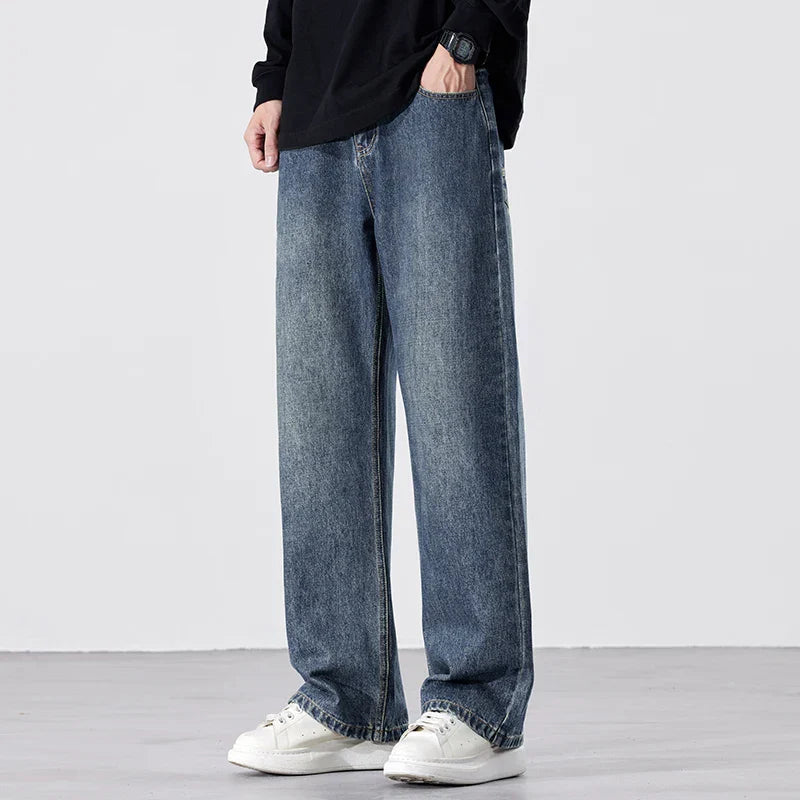 Stretchy Men's Jeans - Baggy Straight Flare, Denim Casual Vintage Blue - Tophatter Daily Deals