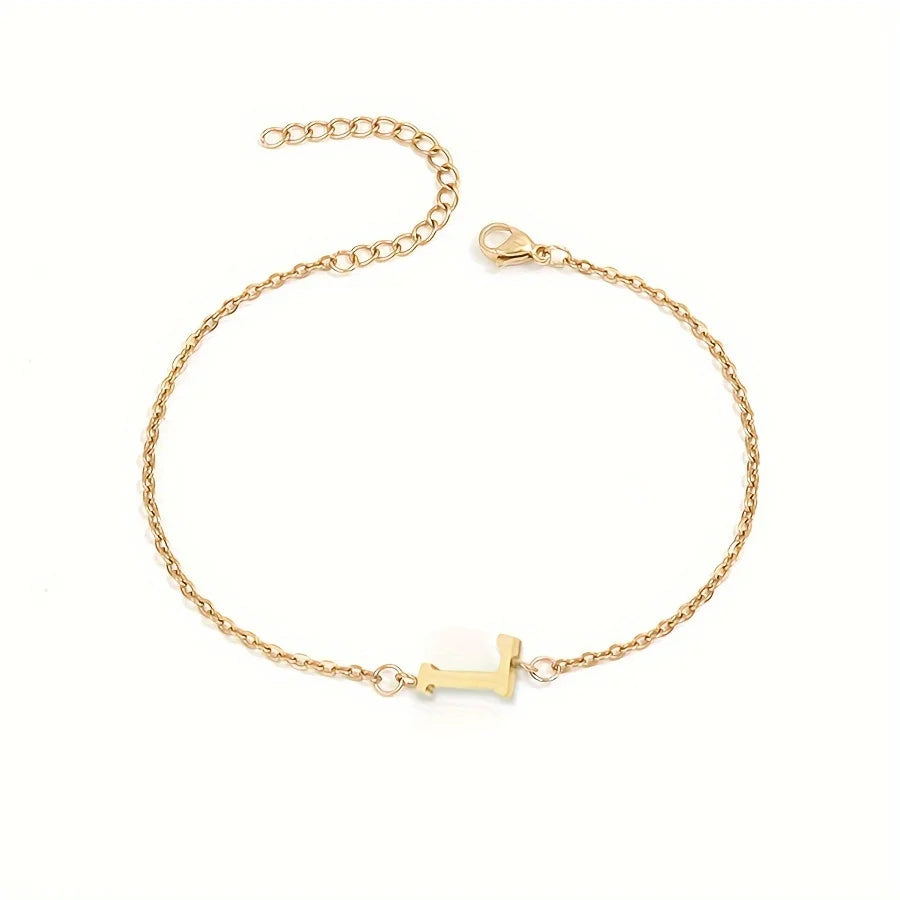 Initial Letter Bead Bracelet Thin Chain Minimalist Elegant L - Tophatter Daily Deals