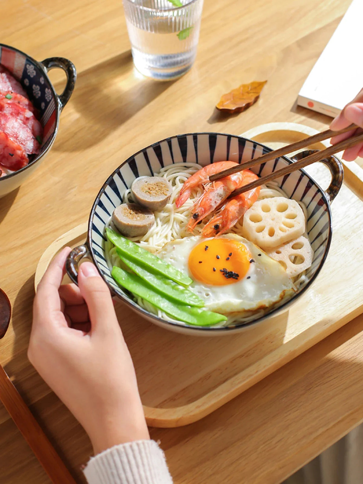 Ceramic 7.5 Inch Noodle Bowl With Handles Floral Porcelain - Tophatter Daily Deals