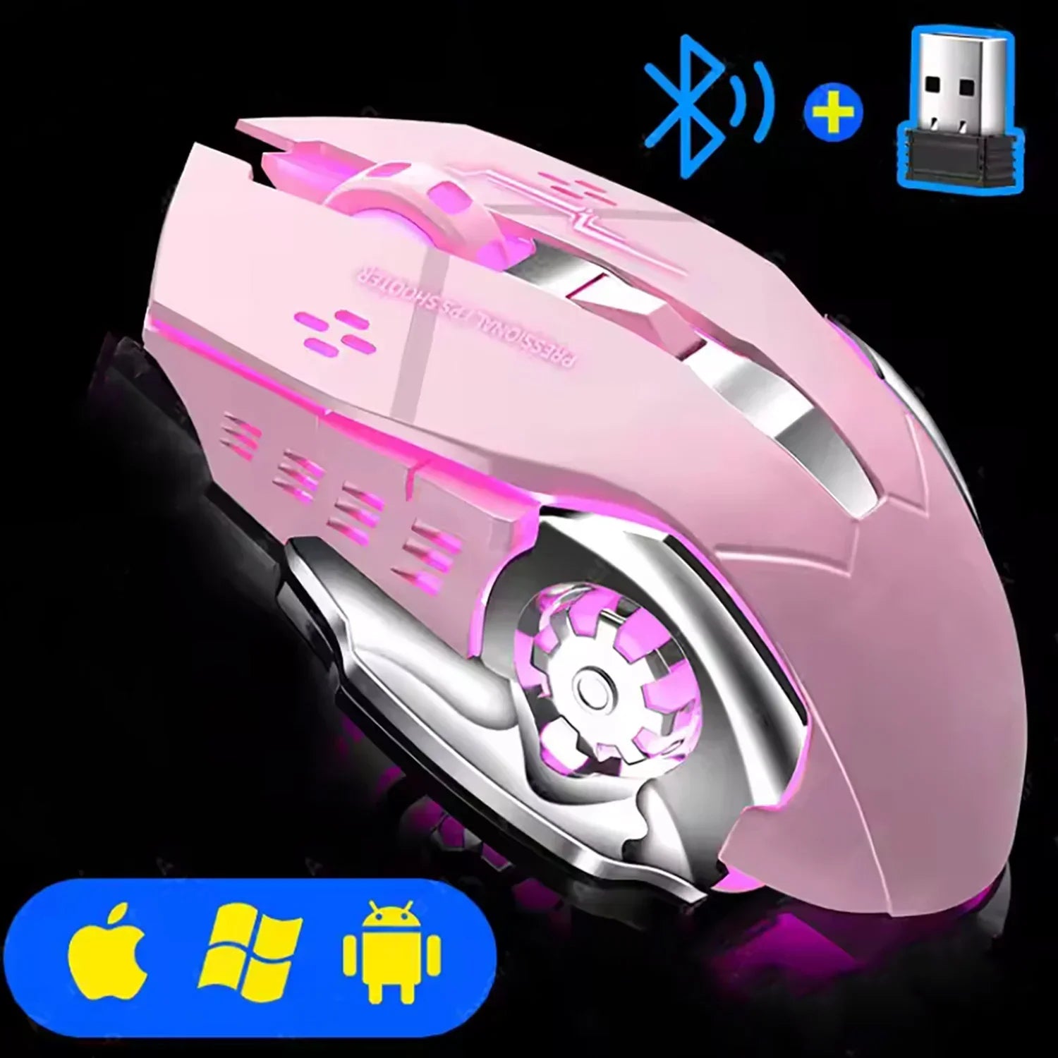 Wireless Rechargeable Gaming Mouse Bluetooth Silent Backlit Pink - Tophatter Daily Deals