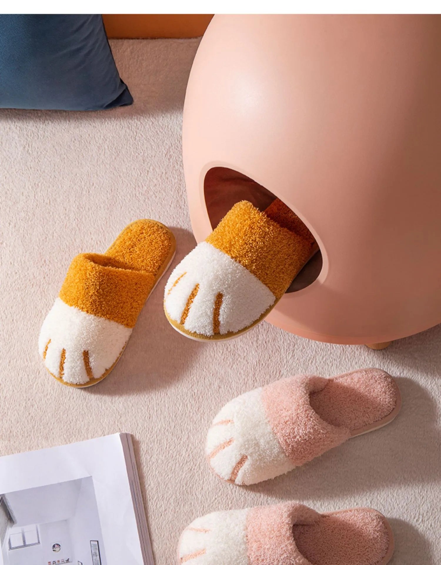 Winter Warm Plush Slippers Cute Cat Paw House Fur Slides Fluffy Shoes Animals - Tophatter Daily Deals
