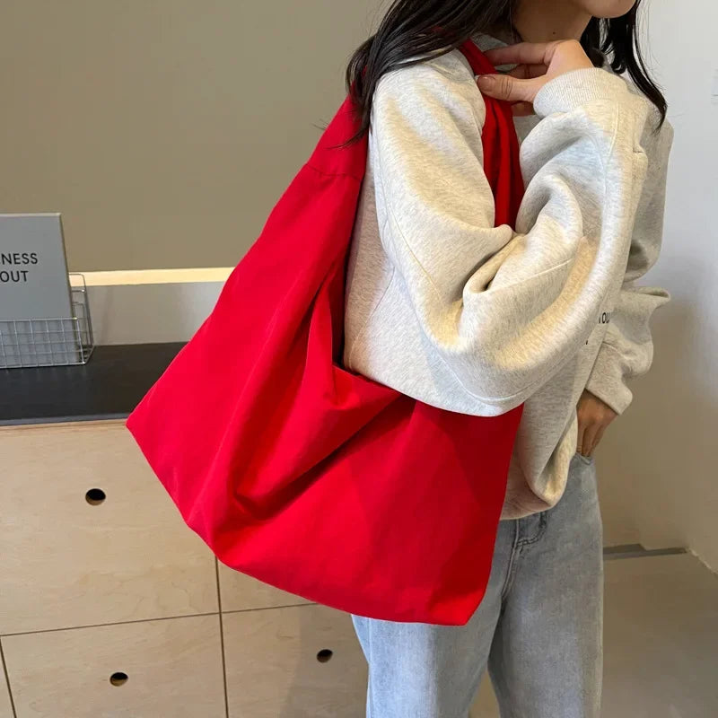 Lightweight Versatile Women Shoulder Bag - Slouchy Nylon Wine Red - Tophatter Daily Deals