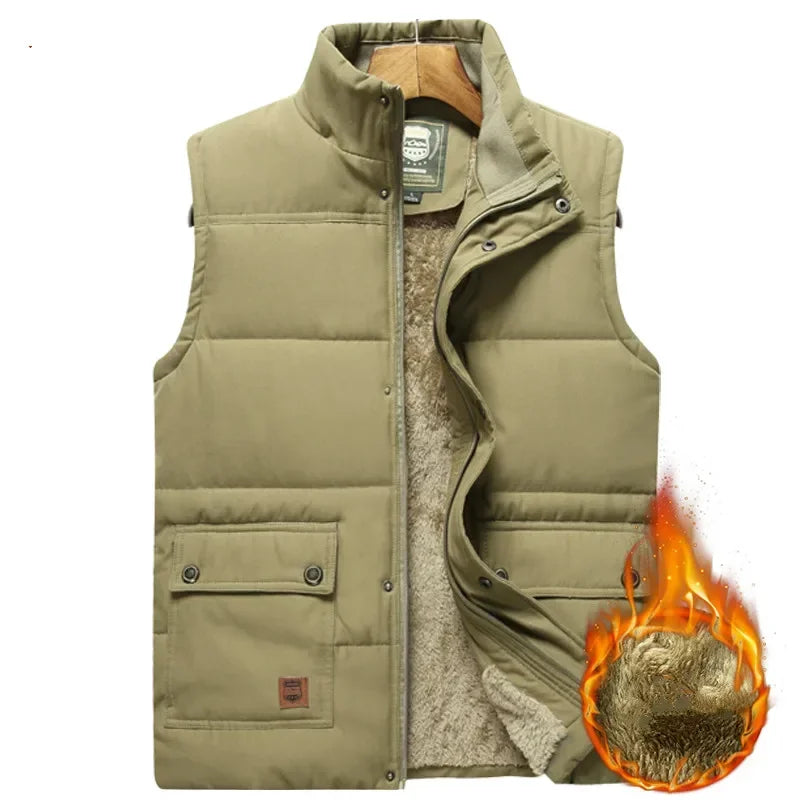 Warm Men's Padded Vest - Quilted Sleeveless, Fleece, Winter Khaki - Tophatter Daily Deals