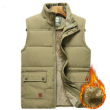 Warm Men's Padded Vest - Quilted Sleeveless, Fleece, Winter Khaki - Tophatter Daily Deals